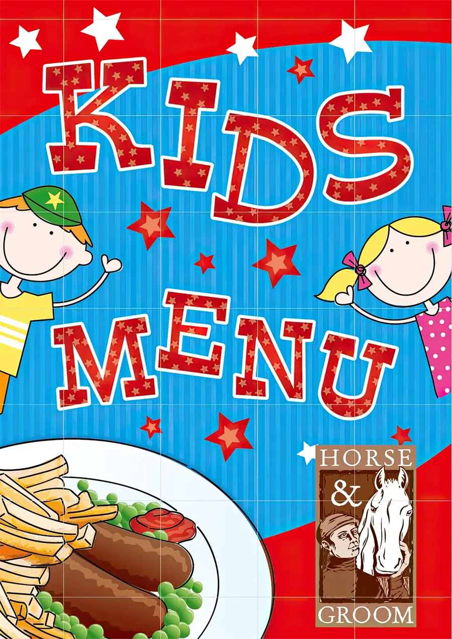 a copy of the kids menu from the horse amd groom